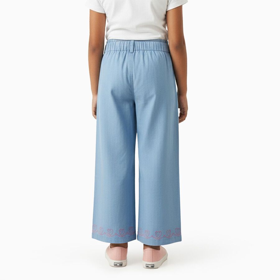 Girls' Light Blue Wide-Leg Embroidered Jeans, हल्का नीला, large image number null