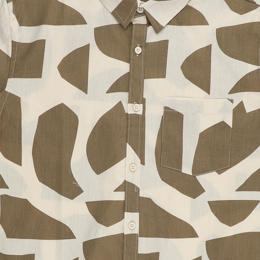 Boys Beige and White Cotton Half Sleeve Button Down Casual Shirt, Beige, large image number null