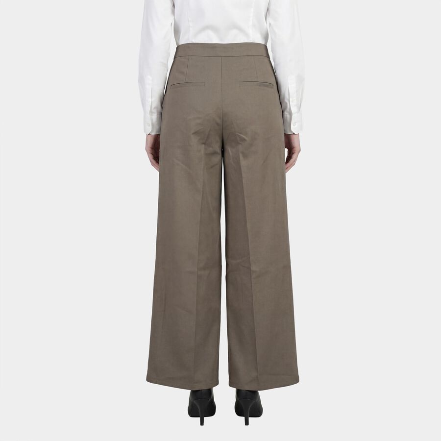 Women's Olive Wide-Leg High-Waist Formal Trousers, Olive, large