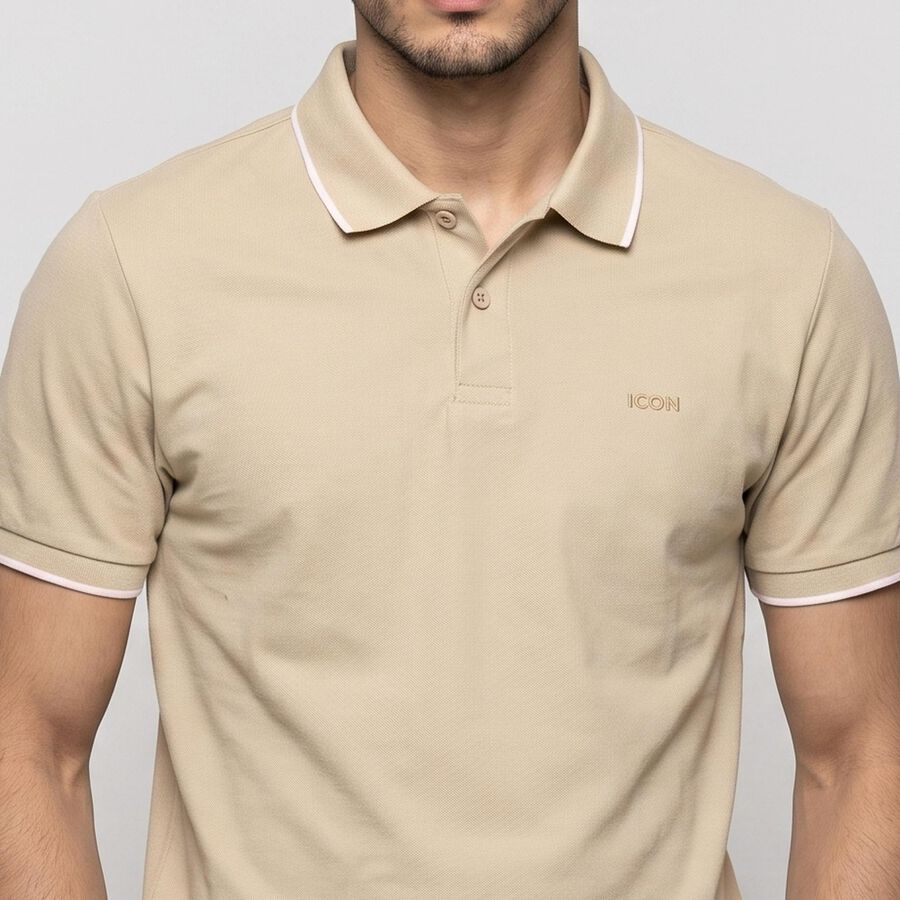 Men's Beige Polo Neck Polo T-Shirt, गहरा पीला, large