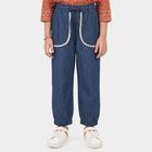 Girls Blue Jogger Fit Lace Trim Jeans, गहरा नीला, small
