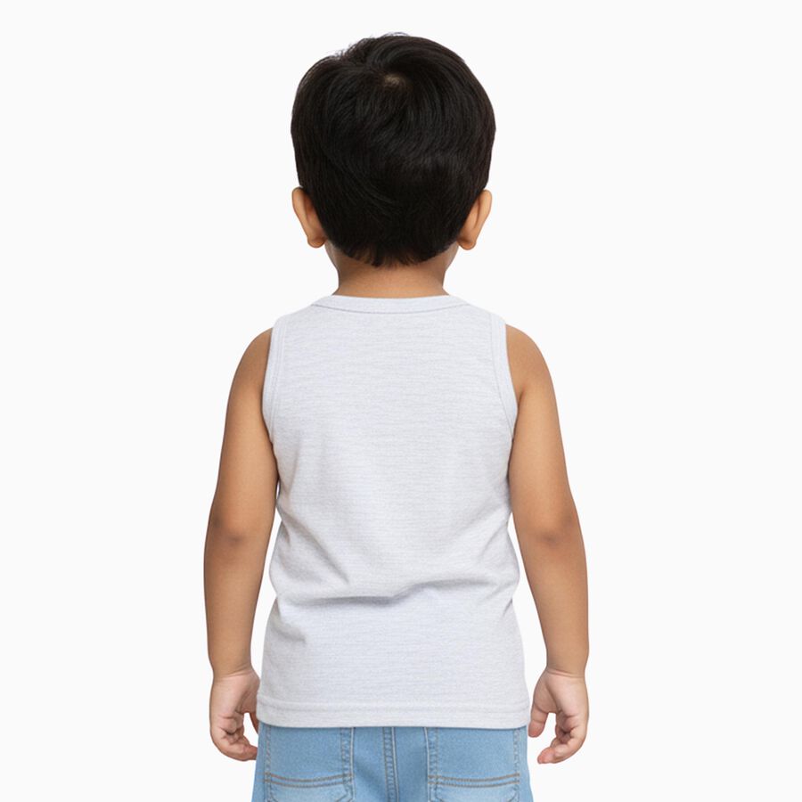 Infants Light Heather Grey Cotton Round Neck Casual Vest, Melange Light Grey, large image number null