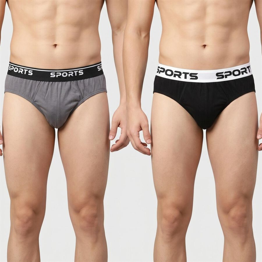 Men's Black Regular Fit Solid Briefs, काला, large
