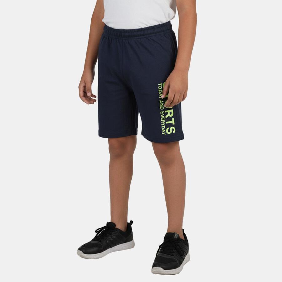 Boys' Navy Blue Regular Fit Elastic Waist Bermuda Shorts, Melange Blue, large