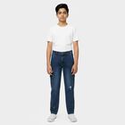 Boys' Blue Regular Fit Elastic Waist Jeans, Mid Blue, small