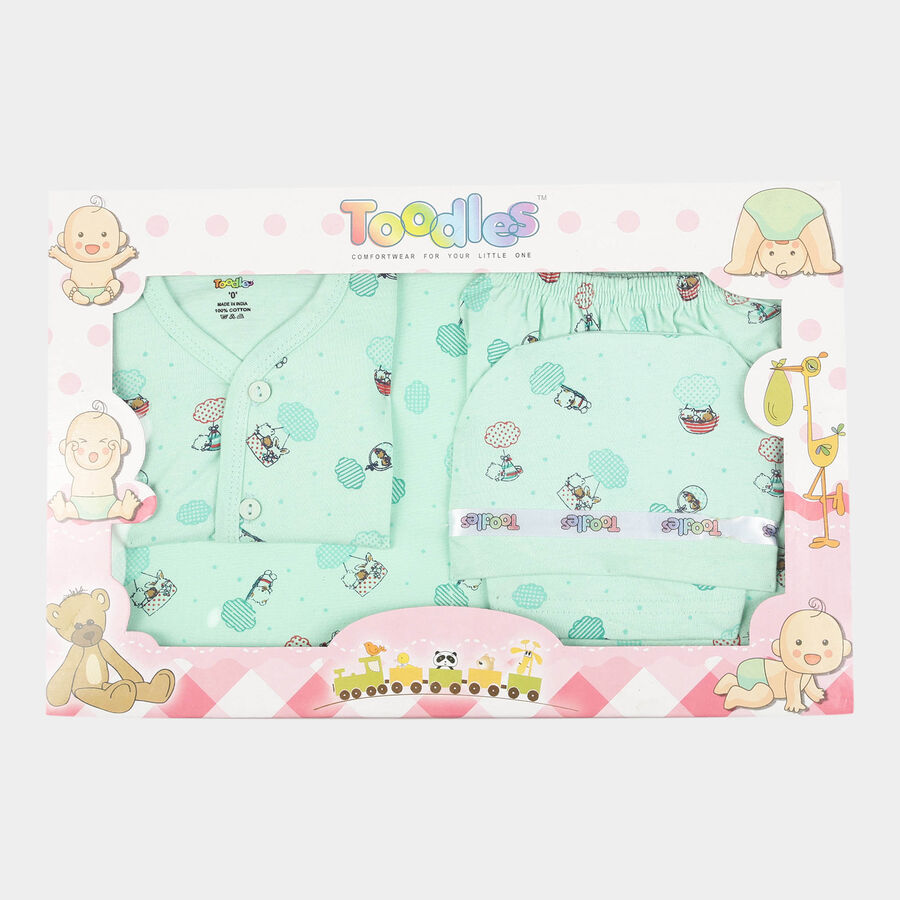 Infants Cotton Printed Baby Gift Set, Light Green, large image number null