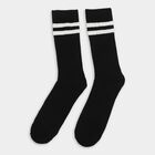 Men's Jet Black Regular Fit Striped Ankle-Length Socks Pack of 2, Black, small