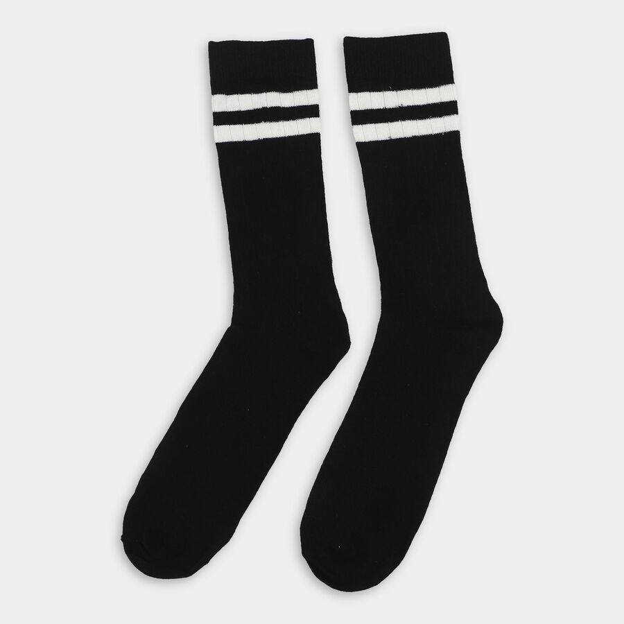 Men's Jet Black Regular Fit Striped Ankle-Length Socks Pack of 2, Black, large