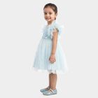 Girls' Light Blue Fit and Flare Sequin Applique Party Wear Frock, Light Blue, small