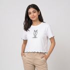 Women's White Cotton Round Neck Crop T-Shirt, सफ़ेद, small