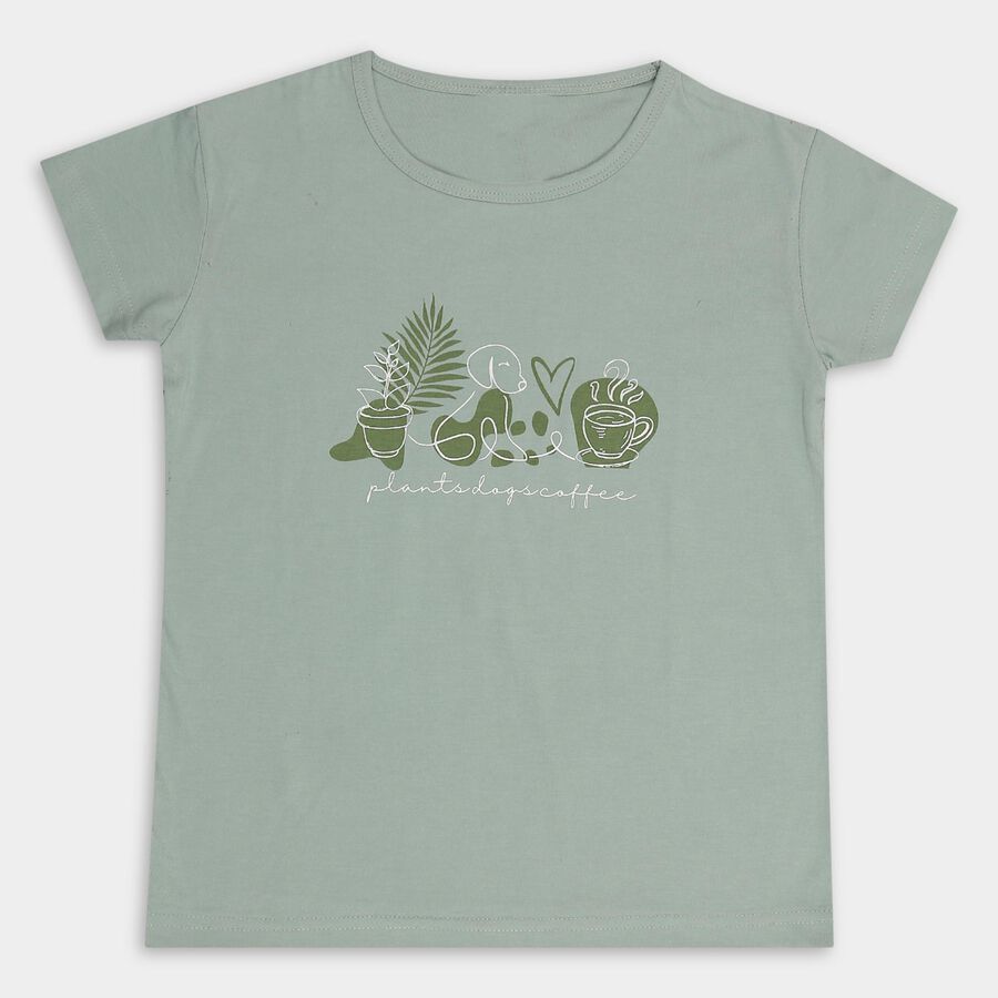 Girls' T-Shirt, हल्का हरा, large image number null