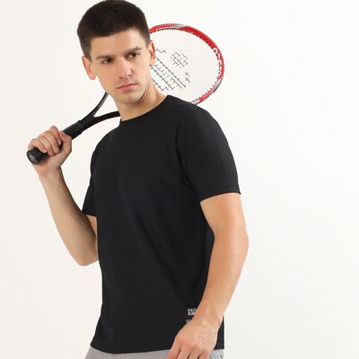 Men's Jet Black Crew Neck Athleisure T-Shirt