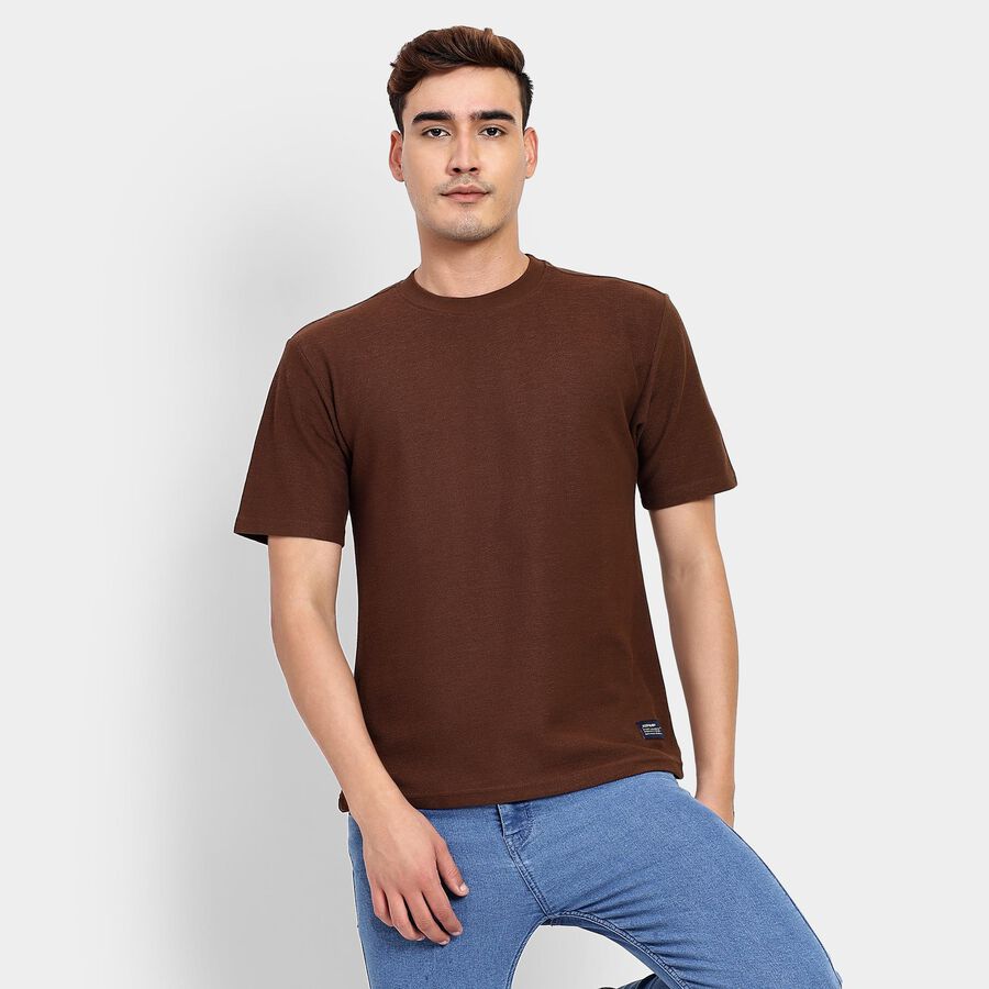 Men's Round Neck Half Sleeves T-Shirt, Brown, large image number null