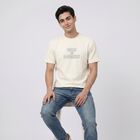 Men's Cream Round Neck Graphic Print T-Shirt, Off White, small