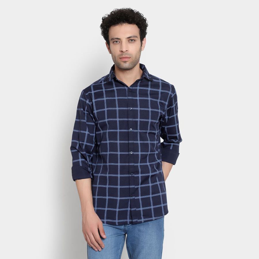 Checks Casual Shirt, Navy Blue, large image number null