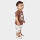 Infants' Brown Cotton Round Neck Animal Print Baba Suit, Brown, small