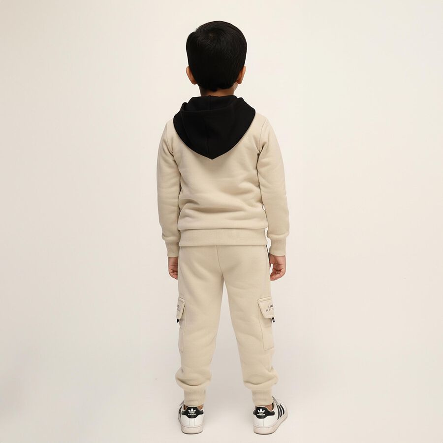 Boys' Beige Hooded Half-Zip Baba Suit, Beige, large image number null