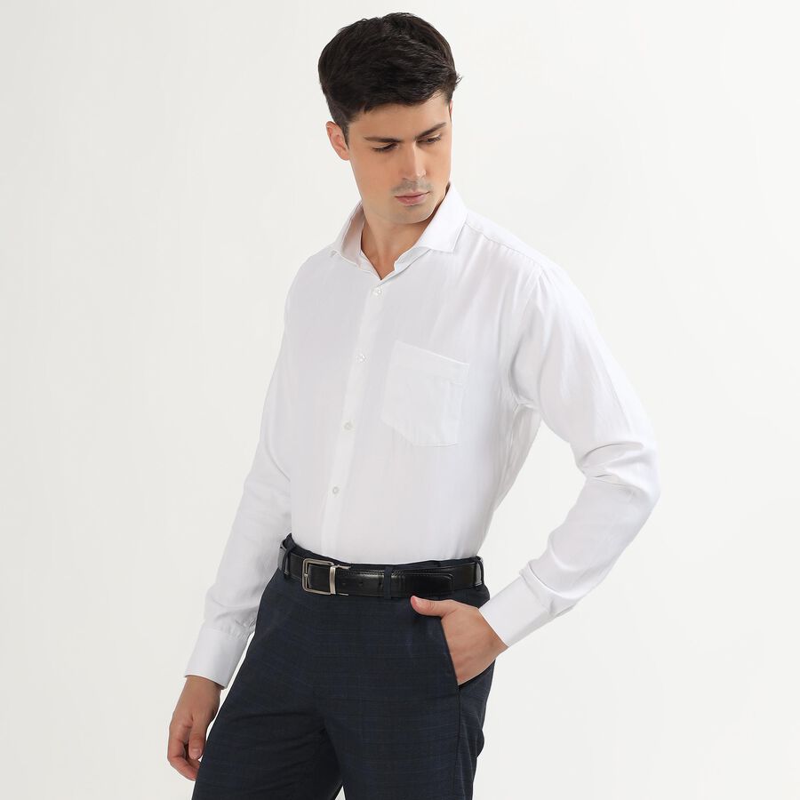 Men's Snow White Spread Collar Formal Shirt, सफ़ेद, large