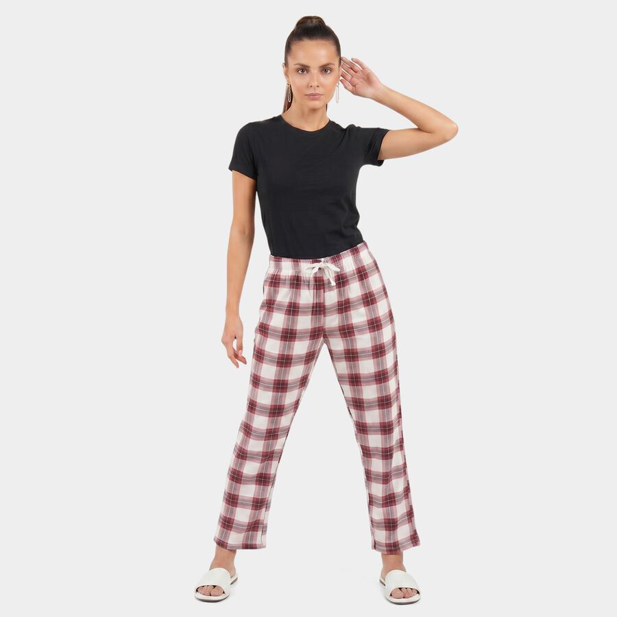 Women's Wine Straight Fit Checked Cotton Pyjama, Wine, large