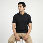 Men's Navy Blue Polo Neck Casual T-Shirt, Navy Blue, small