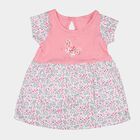 Infants' Pink and White Floral Cotton Frock with Butterfly Print, Pink, small