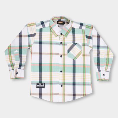 Boys Rich Eggshell White and Muted Sage Green Button Down Casual Shirt