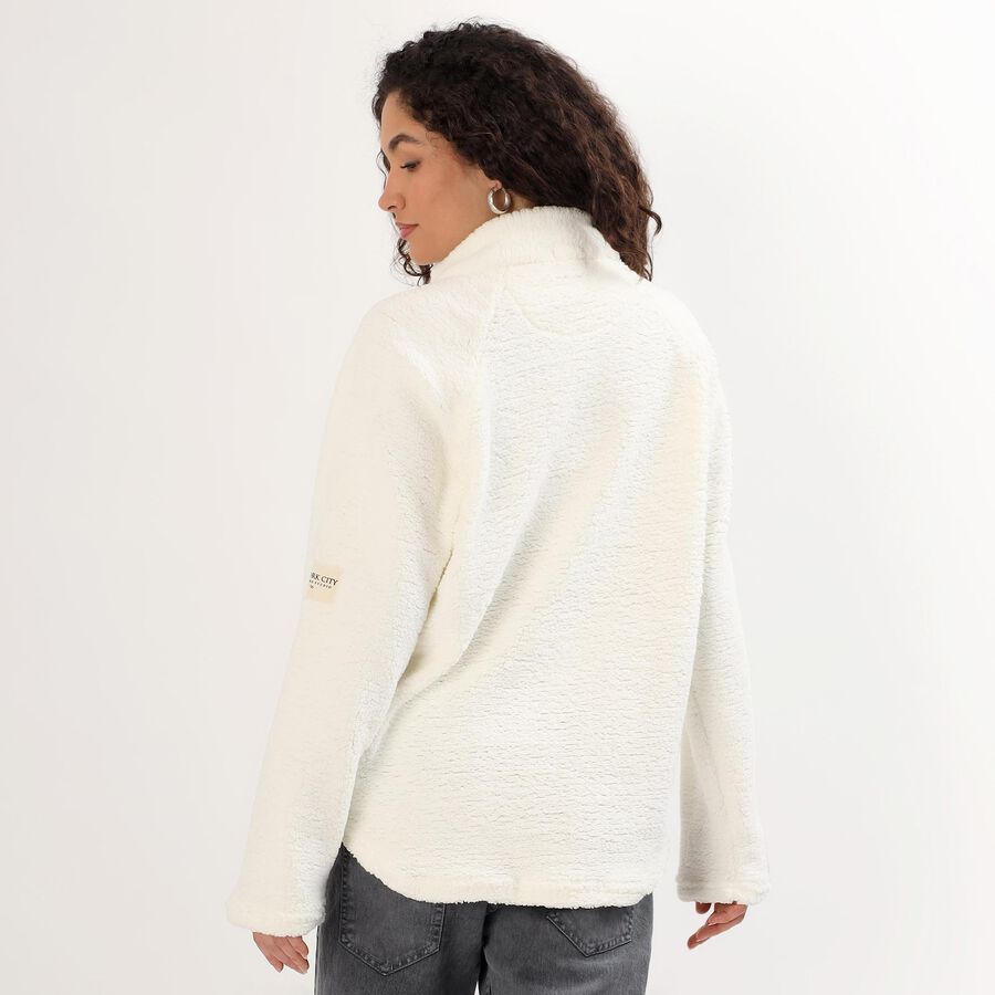 Women's Off-White Half-Zip Relaxed Fit Sweatshirt, ऑफ व्हाइट, large image number null
