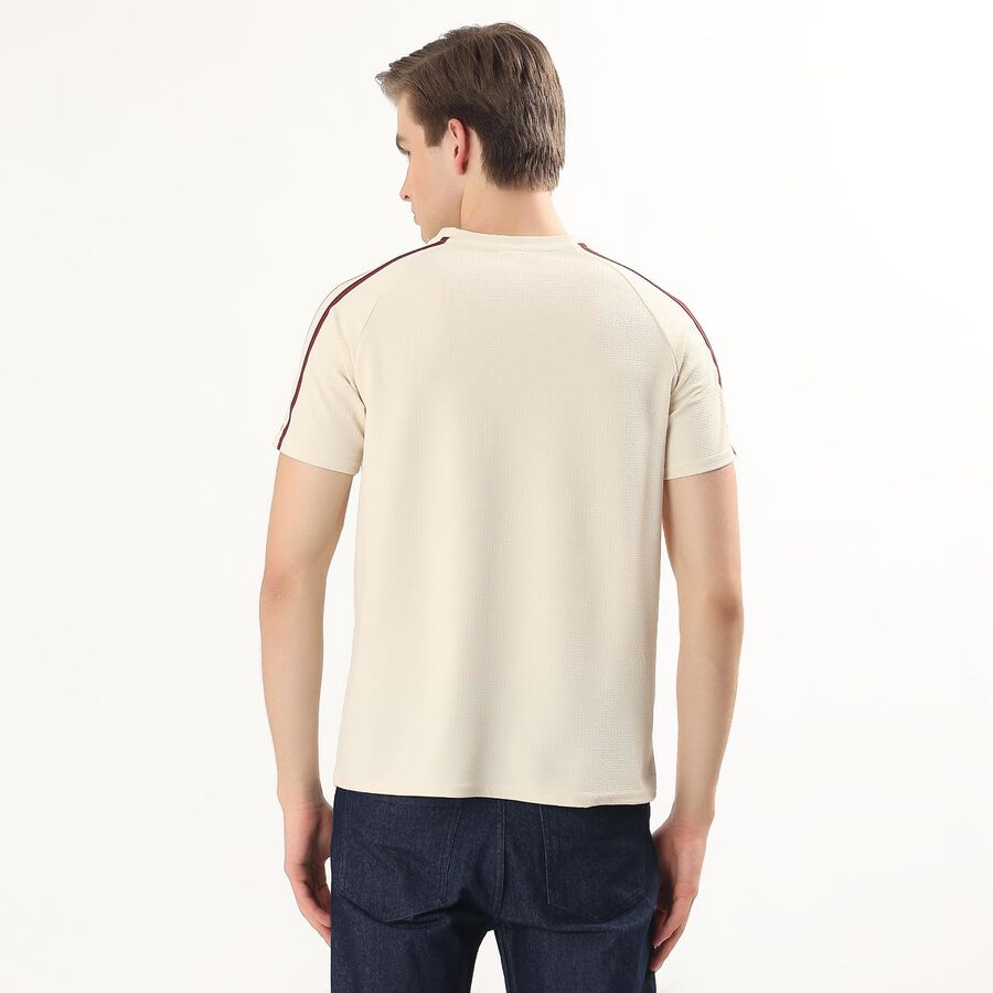 Men's Beige Round Neck Athleisure T-Shirt, Beige, large