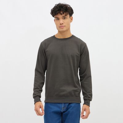 Men's Dark Charcoal Grey Crew Neck Casual Sweatshirt