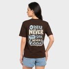 Ladies Brown Cotton Round Neck Regular T-Shirt, भूरा, small