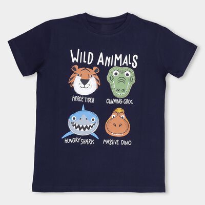 Kids' Navy Blue Cotton Round Neck Casual T-Shirt