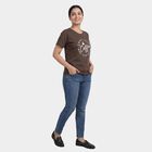 Women's Brown Round Neck Casual T-Shirt, Brown, small