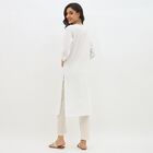 Women's Bright White Cotton Round Neck Embroidered Kurta, Dark Blue, small image number null