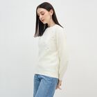 Women's Rich Eggshell White Crew Neck Casual Pullover, ऑफ व्हाइट, small image number null