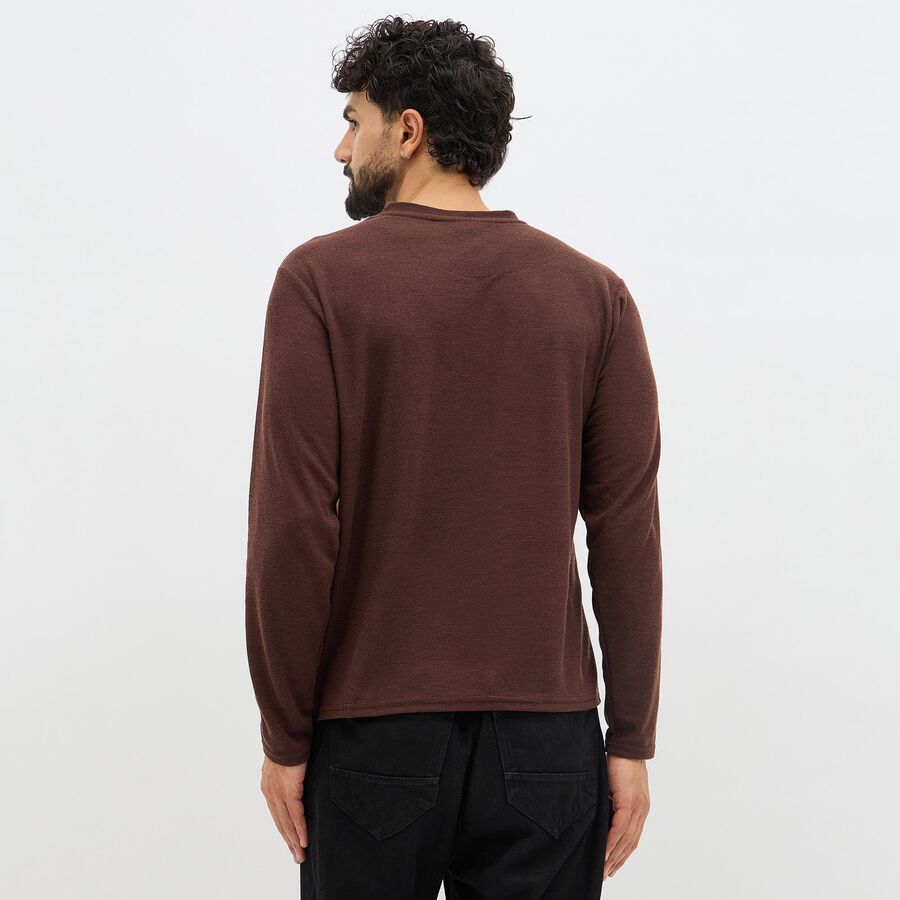 Men's Rich Brown Henley Neck Casual T-Shirt, Brown, large image number null