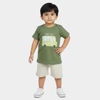 Infants' Olive Green 100% Cotton Round Neck Baba Suit, Olive, small