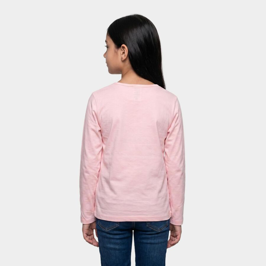 Girls Pink Round Neck Regular Top, गुलाबी, large