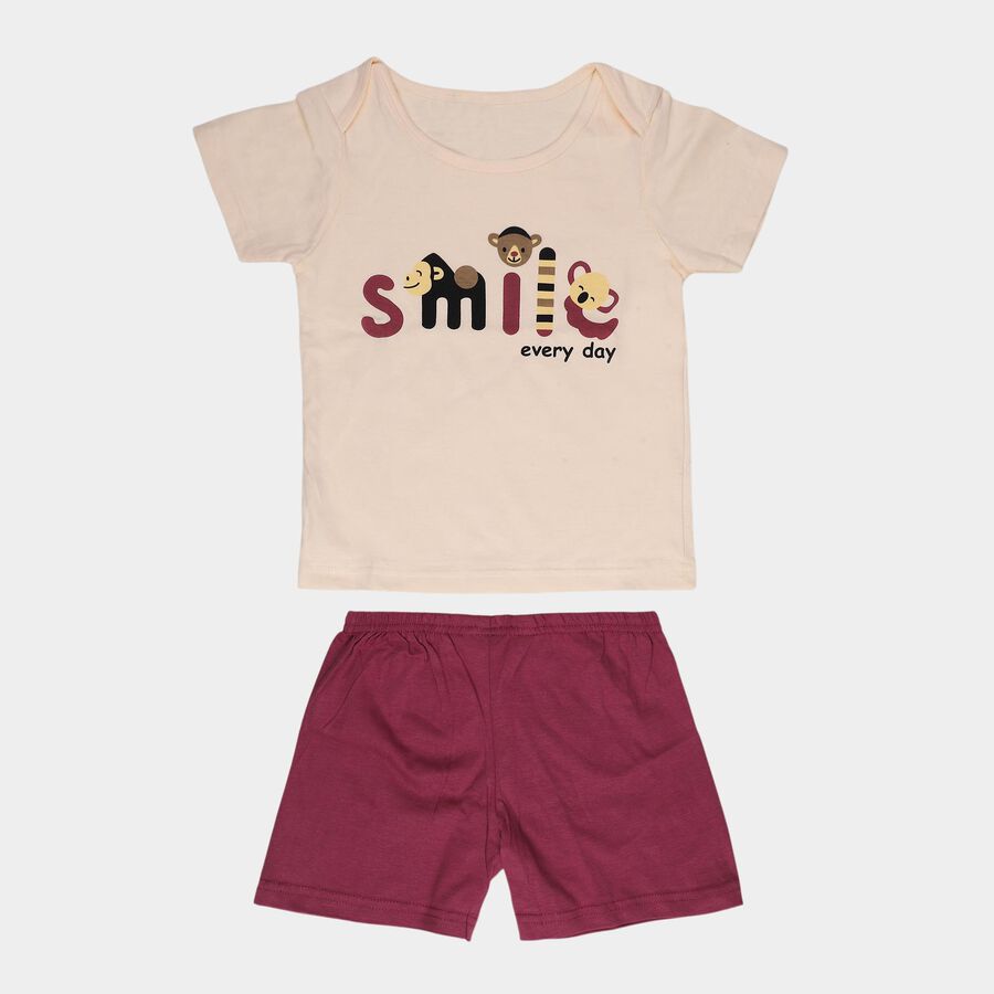 Infants' Purple Cotton Round Neck Printed Baba Suit, बैंगनी, large