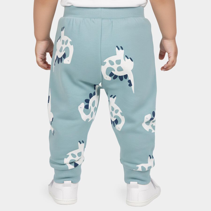 Infants' Teal Jogger Fit Dinosaur Printed Cotton Pyjama, टील ब्लू, large