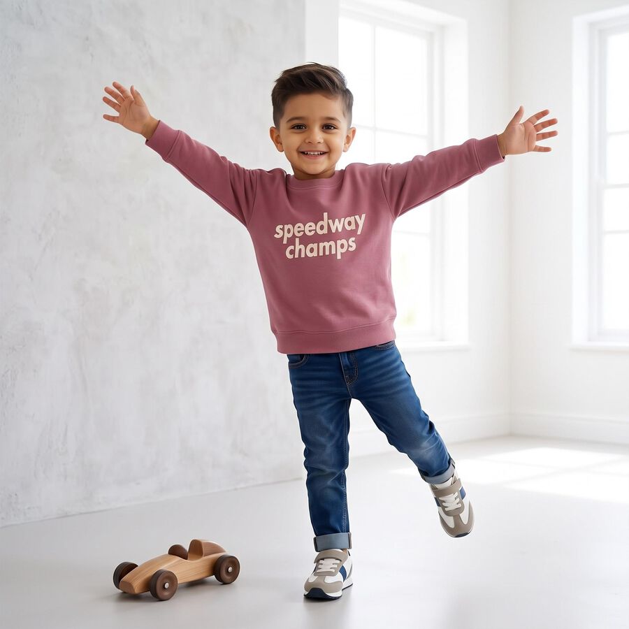 Boys' Pink Crew Neck Pullover Sweatshirt, गुलाबी, large