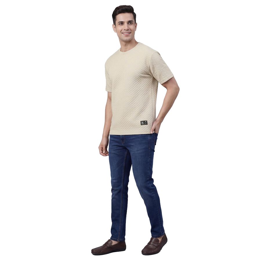 Men's Beige Polo Collar Athleisure Drifit T-Shirt, Beige, large