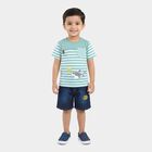 Boys Mint 100% Cotton Round Neck Striped Shark Printed Baba Suit, Light Green, small