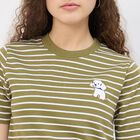 Women's Olive Green Cotton Round Neck Minimalist T-Shirt, Olive, small