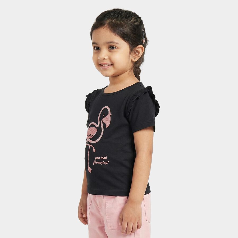 Girls Navy Blue Cotton Round Neck Regular T-Shirt, Navy Blue, large