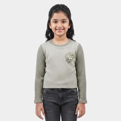 Girls Off White Round Neck Regular Top