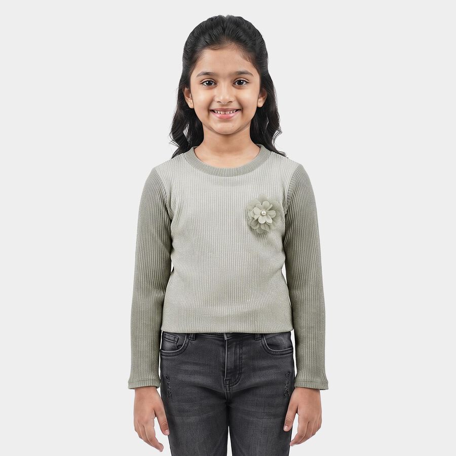 Girls Off White Round Neck Regular Top, ऑफ व्हाइट, large