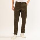 Men's Light Beige Slim Fit Flat-Front Casual Trousers, Olive, small