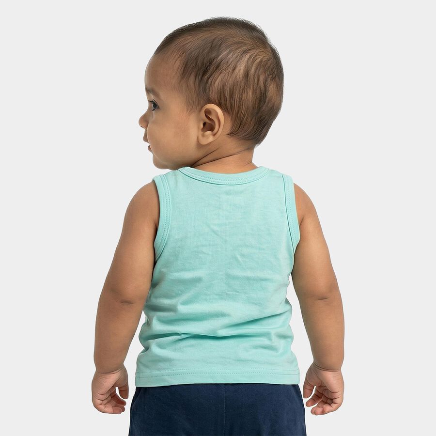 Infants Mint Green Cotton Round Neck Casual Vest, Light Green, large