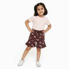 Girls' Deep Maroon Printed Ruffle Hem Cotton Shorts, Light Pink, small image number null