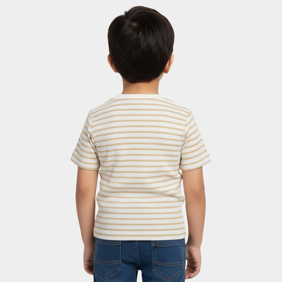 Boys Beige Round Neck Casual Half Sleeve T-Shirt, Beige, large